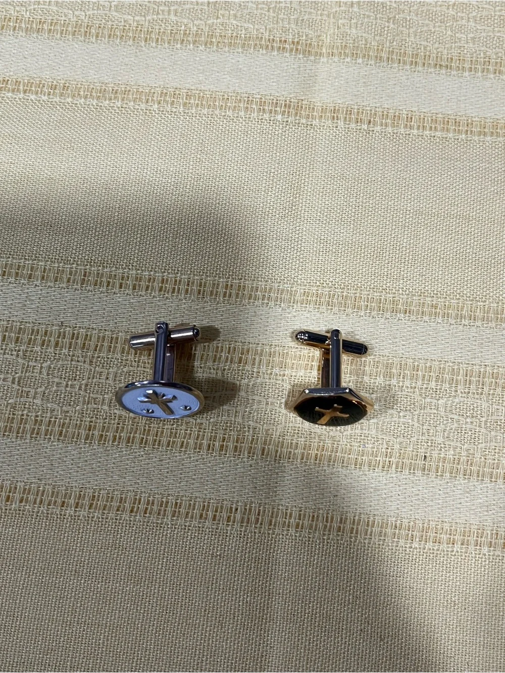 Gold and White Cross Cufflinks - Men Accessories